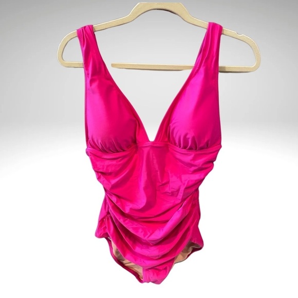NWT J. Crew Flamingo Pink Full Coverage Lined Ruched Side Padded Cup Swimsuit - Picture 2 of 16